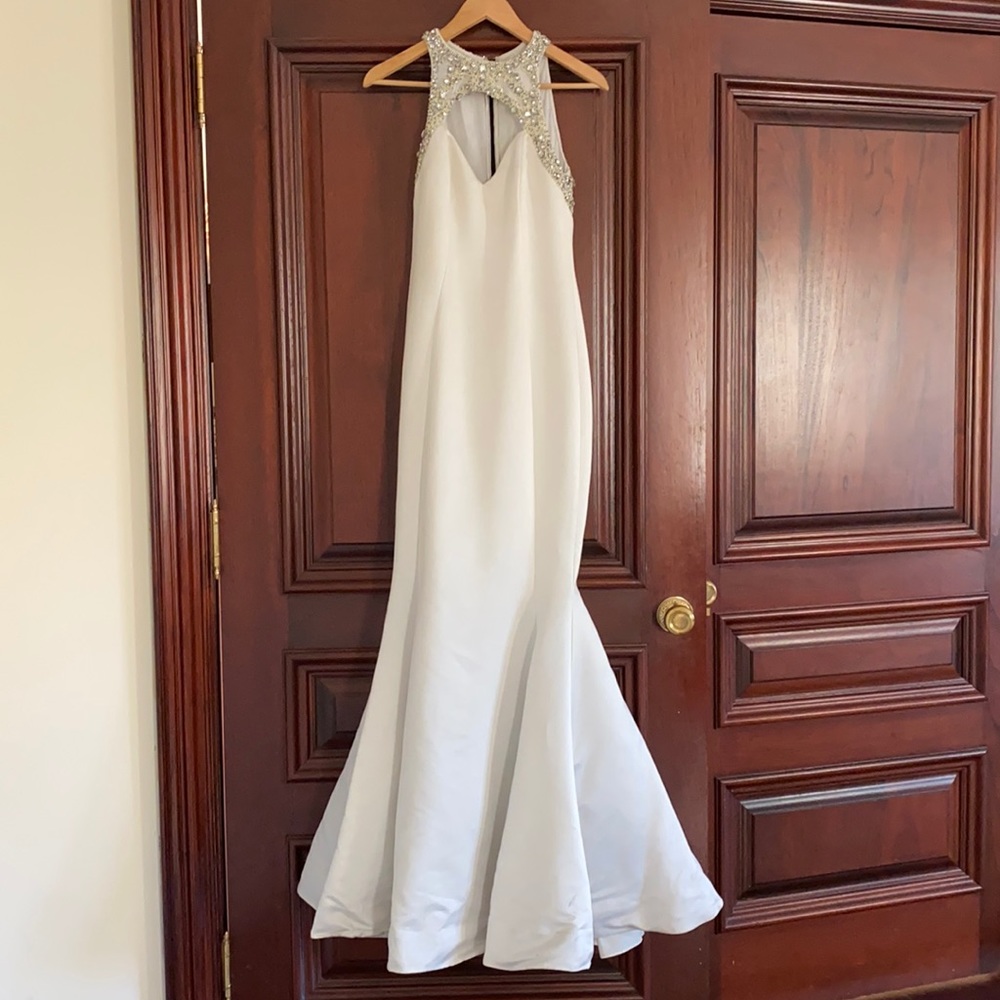 White Ivory Evening Wedding Gown Mermaid with Gem Rhinestones